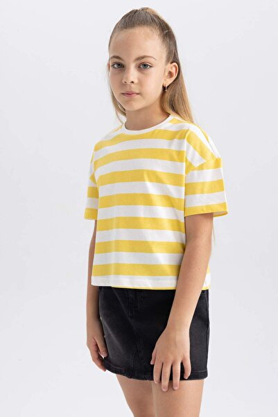 DeFacto Детска къса блуза с къс ръкав и райета B0856A823HS