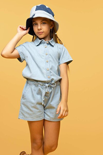 DeFacto Dívčí košile s límečkem s krátkým rukávem Jean overal X9994A623HS