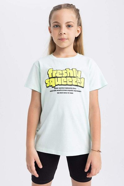 DeFacto Girls' Printed Short Sleeve T-Shirt B0437A823Hs