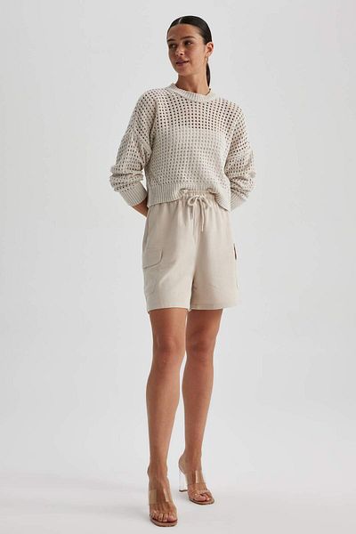 DeFacto High Waist Short Leg Linen Blend Shorts A8258Ax23Hs