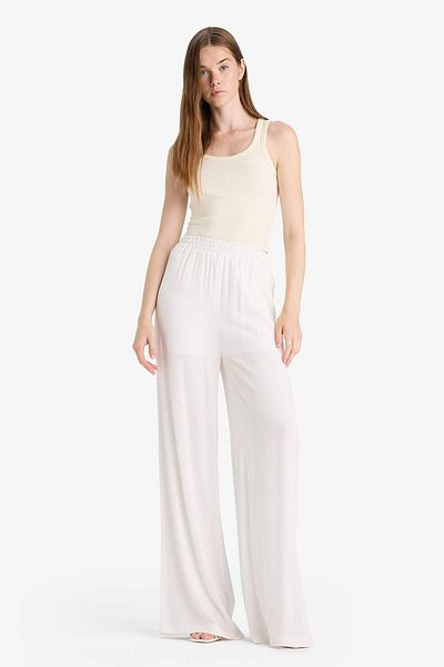 DeFacto Crinkle Viscose Trousers Wide Leg Wide Loose Leg Basic Plain High Waist Standard Size Z5705Az23Hs
