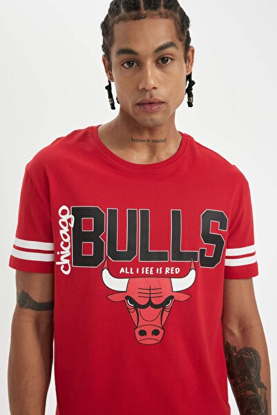 DeFacto DeFactoFit NBA Chicago Bulls Standart Fit Bisiklet Yaka Kısa Kollu %100 Pamuk Tişört A1995AX23SM