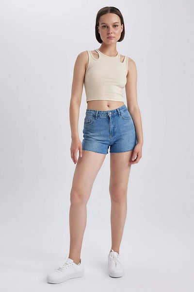 DeFacto Pantaloni scurți din bumbac 100% din denim cu talie normală A7512AX23HS