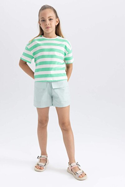 DeFacto Dziewczęca koszulka z krótkim rękawem i paskami B0858A823HS