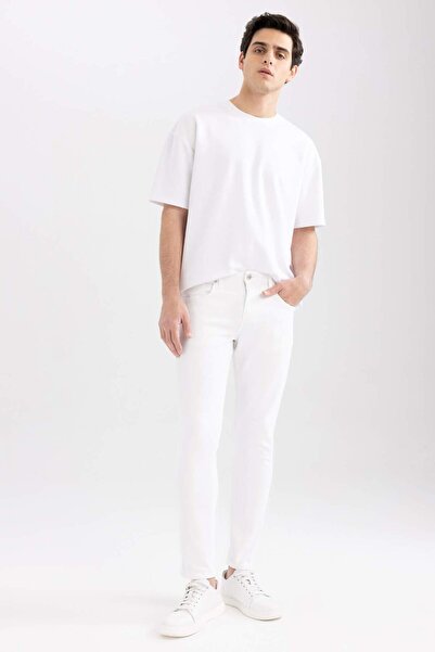 DeFacto Carlo Skinny Fit Extra Narrow Fit Regular Waist Extra Narrow Leg White Jean Pants A7650Ax23Sm