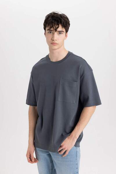 DeFacto Оверсайз широкий крій, велосипедний комір, прямий крій, короткі рукави, 100% бавовна, важка тканина, футболка T3661AZ23SP