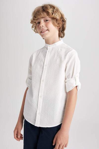 DeFacto Boy's Judge Collar Seersucker Textured Long Sleeve Shirt Z3152A623Sm