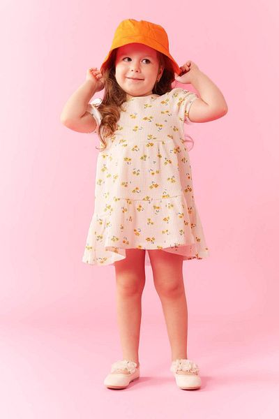 DeFacto Baby Girl Floral Short Sleeve Waffle Dress A8149A523Sm