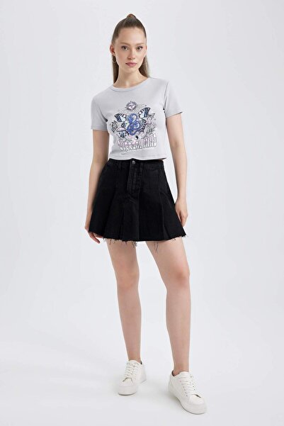 DeFacto Coool Fitted Printed Rib Short Sleeve T-Shirt B1663Ax23Hs