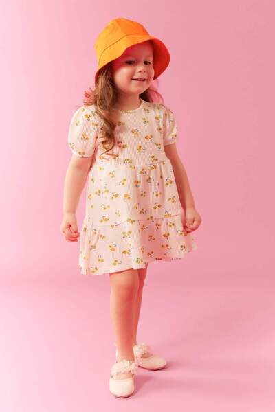 DeFacto Baby Girl Floral Short Sleeve Waffle Dress A8149A523Sm