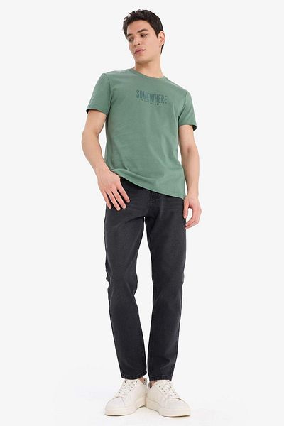 DeFacto تي شيرت Slim Fit برقبة دائرية وأكمام قصيرة مطبوعة 100% قطن A2645AX23SM