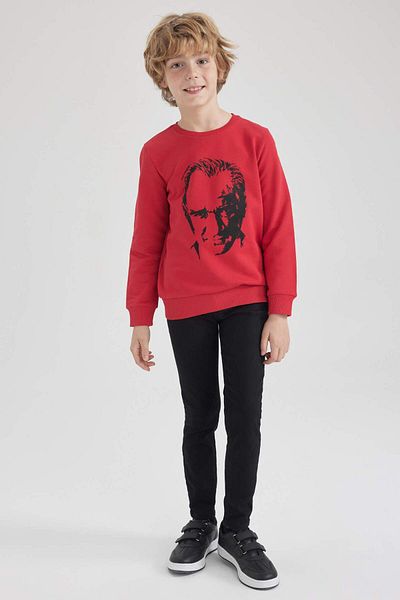 DeFacto Boy's Atatürk Printed Crew Neck Red Sweatshirt Z7680A623Sp