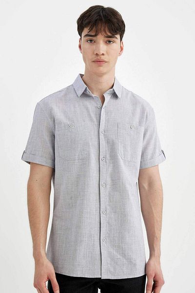 DeFacto Slim Fit Slim Fit Polo límec Linen Look Košile s krátkým rukávem N9073AZ23SM