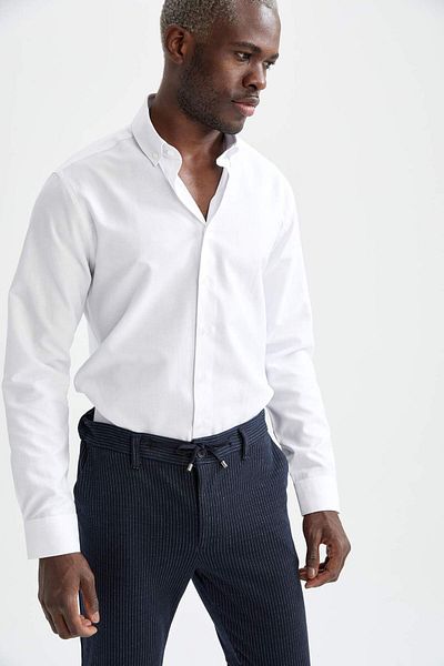 DeFacto Modern Fit Textured Long Sleeve Cotton Shirt R4352Az23Sp