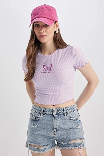 DeFacto Coool Dopasowana koszulka z krótkim rękawem i paskiem w pasie Z9104AZ23SM