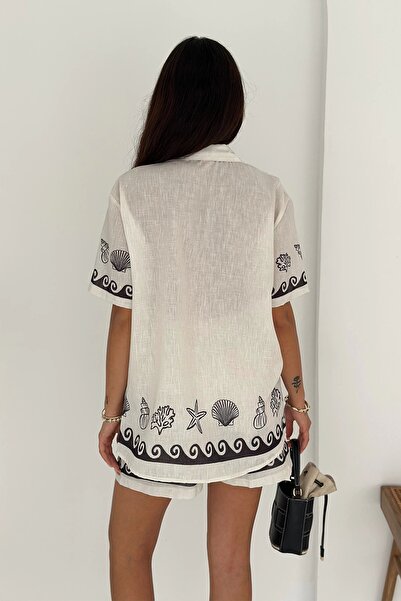AsprinFashion Desenli Keten Şortlu Takım
