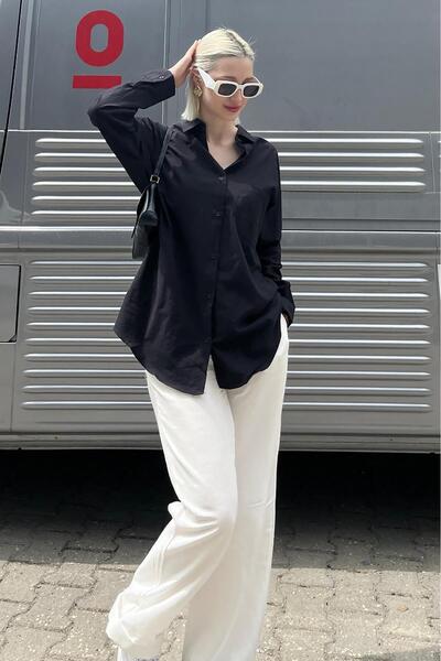 Madmext Mad Girls fekete túlméretes ing Mg1369