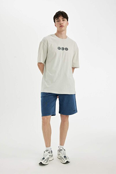 DeFacto Relax Fit Crew Neck Back Printed Short Sleeve 100% Cotton T-Shirt Y2070Az22Sm