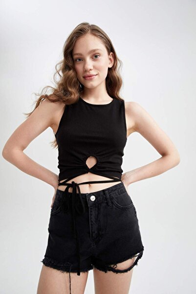 DeFacto Cool Fitted Crew Neck Lace Up Singlet Y0761AZ22SM