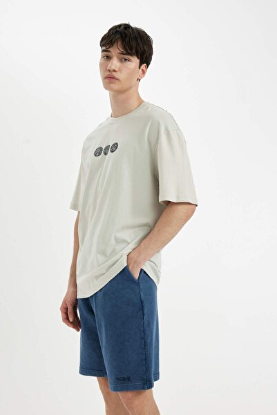 DeFacto Relax Fit Crew Neck Back Printed Short Sleeve 100% Cotton T-Shirt Y2070Az22Sm