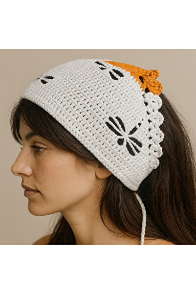 Talinhandmade ربطة شعر محبوكة يدويًا باللون البرتقالي والأبيض