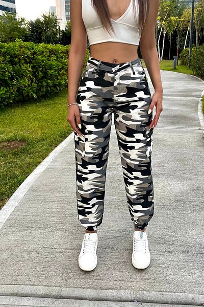 BİKELİFE White Camouflage Cargo Pocket Gabardine Fabric Trousers