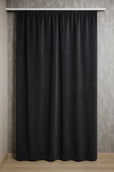 Miabella Home Modern Velvet Textured Extrafor Drawstring Background Curtain - Plain Stitched Single Wing
