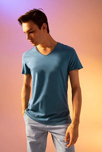 DeFacto Slim Fit V-Neck Basic κοντομάνικο μπλουζάκι 100% βαμβάκι M4791AZ22SP