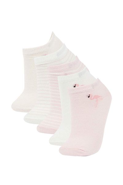 DeFacto Girl's 5-Piece Cotton Striped and Flamingo Printed Booties Socks W9532A6Ns