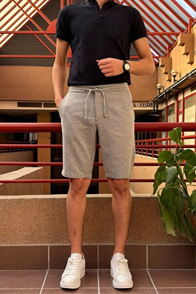 inpool Men's, waist lace-up, elastic, Old money, Cotton, Linen woven fabric shorts 24INP282