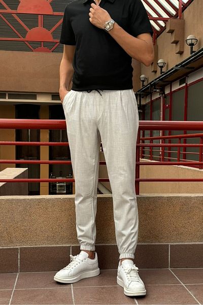inpool Flexible Slim Fit Jogger Pants - Old Money Culture, Pleated and Waist-Leg Elastic 24INP199D