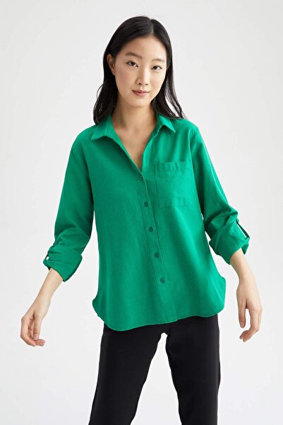 DeFacto Regular Fit hosszú ujjú vászon megjelenésű ing V2522AZ22SM