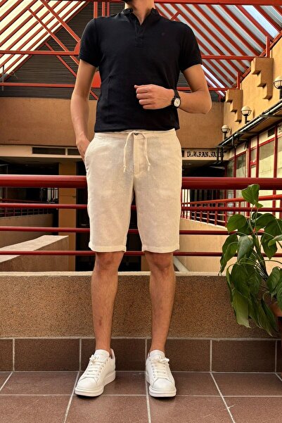 inpool Ανδρικό, δαντέλα στη μέση, λάστιχο, Παλιά χρήματα, Βαμβακερό, λινό υφαντό σορτς 24INP282