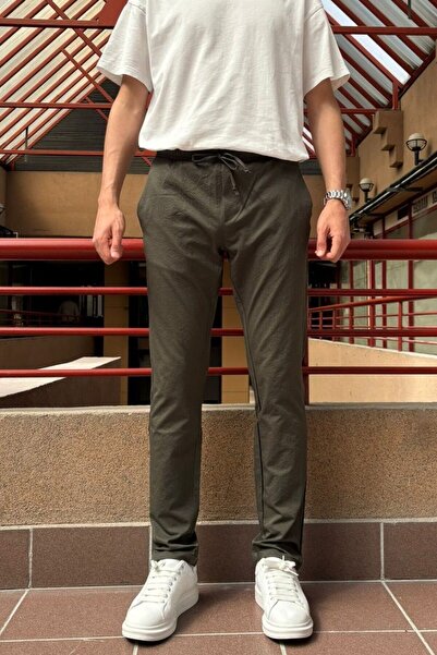 inpool Men's, elastic waist, standard-fit, double-leg, lace-up pants 24INP286