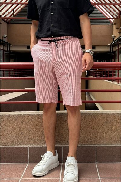 inpool Men's Striped Waffle Waist Elastic Regular Fit Shorts 215