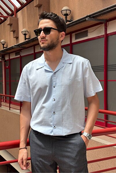 inpool Чоловіча сорочка з коміром, бавовняна, в стилі «old money», з короткими рукавами