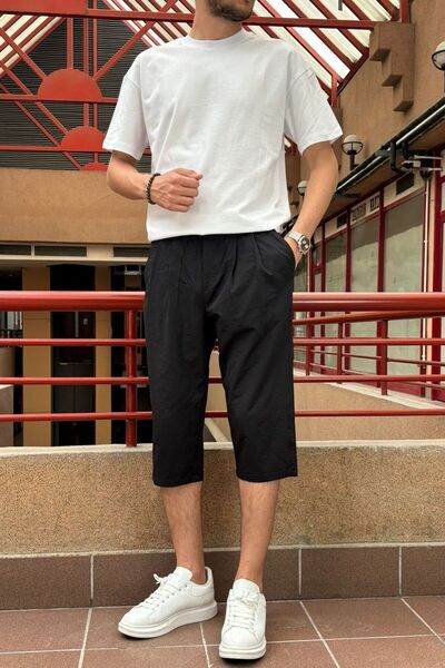 inpool Чоловічі шорти з тканини - з деталями з піле, прямий крій, шнурівка на талії, гофровані 24INP289