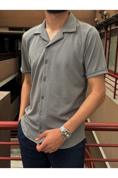 inpool Чоловіча сорочка з тканини, що не мнеться, в стилі Old Money Culture - Апаш-комір, короткий рукав - 24USEG02