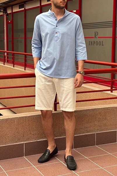 inpool Erkek, Regular fit, Hakim yaka, pamuklu, keten görünümlü gömlek 24INPG07