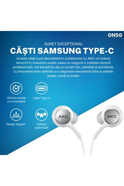 Samsung Usb-c Headphones Eo-ic100, Akg Sound, Dual-way Speakers, Microphone, White