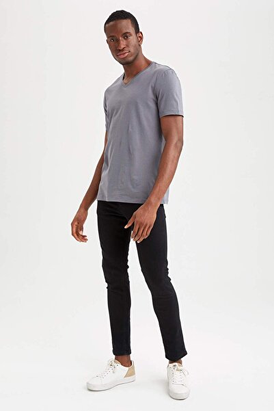 DeFacto Slim Fit V-Neck Basic κοντομάνικο μπλουζάκι 100% βαμβάκι M7668AZ22SP