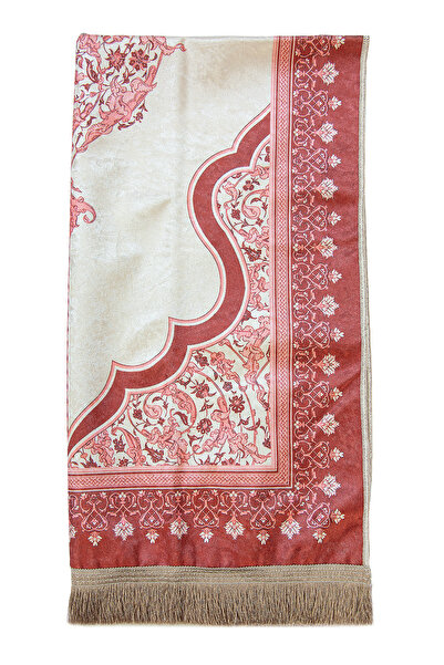 ihvan online Portable Pouch Mihrap Patterned Silk Textured Velvet Prayer Rug Red