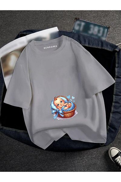 BENROMA Pregnant Baby in the Basket Printed T-Shirt