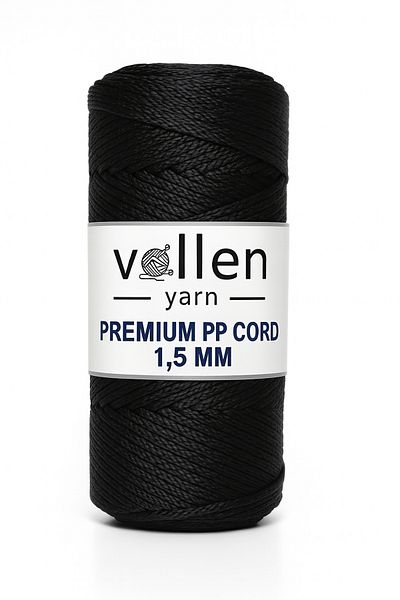 vollen yarn 1,5mm-150mt Πολυεστερικό σχοινί μακραμέ, σχοινί φόρτωσης, σχοινί τσάντας, σχοινί βραχιολιού, i Macrame, μαύρο