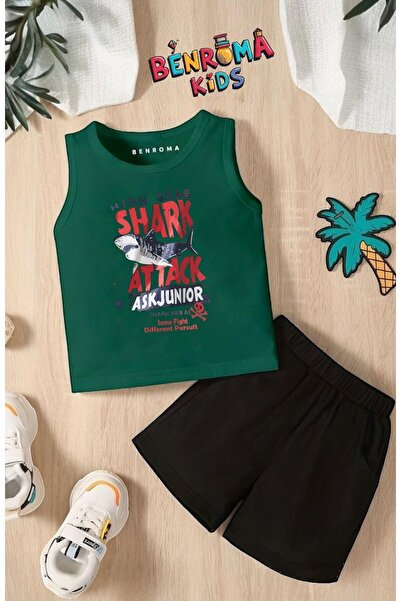 BENROMA Shark Attack Shark Printed Shorts Tee Unisex Children's Set