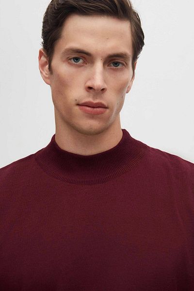 D'S Damat Claret Red Cotton Blend - pletený svetr Half Fisherman Regular Fit