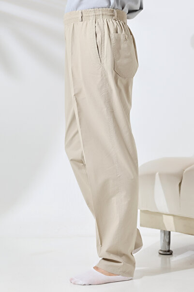 ihvan online Linen Men's Baggy Trousers - Relaxed Fit, Elastic Waist, Hajj and Umrah