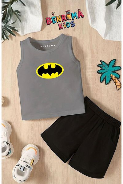 BENROMA Cartoon Character Printed Shorts Tee Unisex Children's Set