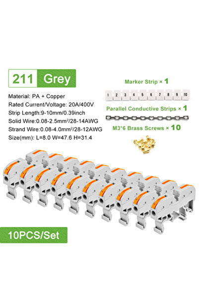 Choice كتلة طرفية رمادية Din Rail 211 مع موصل توصيل علامة سلك موصل بدلاً من U...