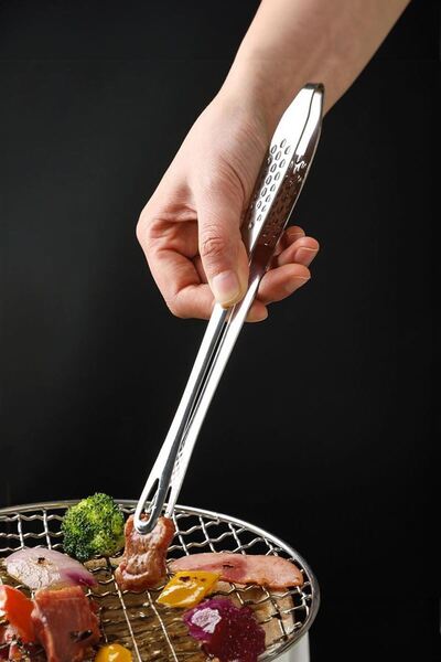 Chavin Çelik 28 cm. Silver Et Cımbızı Mutfak Biftek Barbekü Ve Ekmek Maşası cin625by